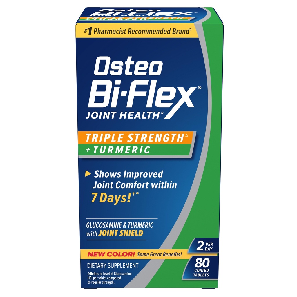 Osteo Bi-Flex Glucosamine Triple Strength Plus Kurkuma supplement met Curcuma voor gezamenlijke ondersteuning en bereik van beweging, 40 dagen levering, 80 gecoate tabletten, Joint Health Nutritional Supplements