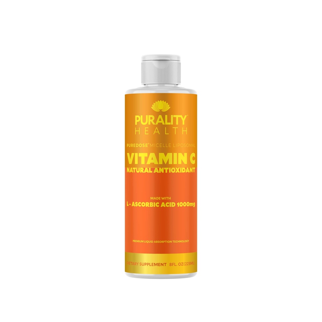 PURALITEIT GEZONDHEID Vitamine C Liquid Supplement 1000mg per portie, Micelle Liposomal Enhanced Absorptie, Non-GMO, Glutenvrij, Veganistisch, 15 dagen Levering
