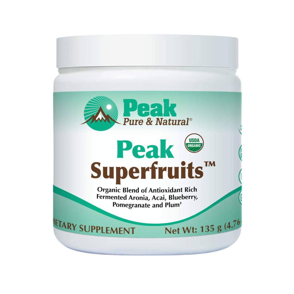 Peak Organic Superfruit - Polyfenol Rich Superfood Powder - Non-GMO Fermented Aronia Berry, Acai, Blueberry, Granaatappel en Plum - Aging, Metabole Health, Heart Health (30 Servings)