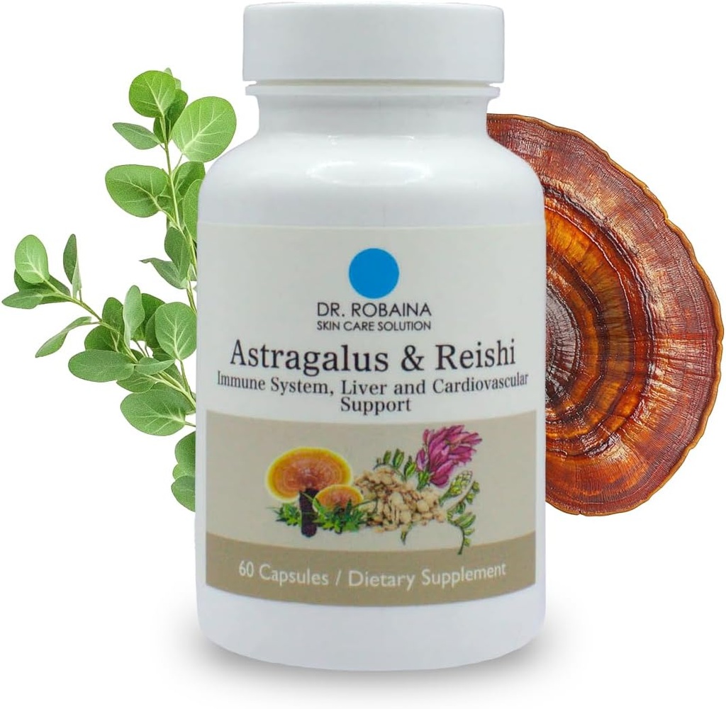 Dr. Robaina Astragalus & Reishi Capsules Immune, Lever & Cardiovasculair Support, High-Potency Herbal Blend, Vegan, Non-GMO, Made in USA, 60 Capsules