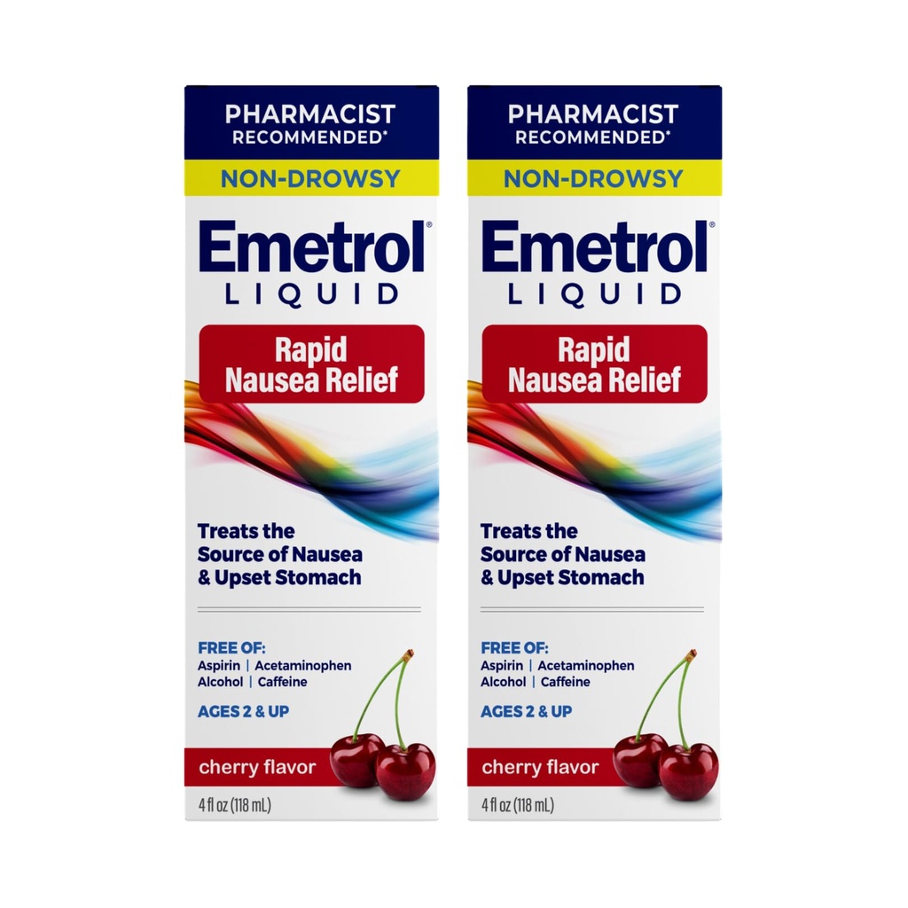 Emetrol Non-Drowsy Liquid Misselijkheid Relief - Gestoorde Maag Geneeskunde - Apotheek Aanbevolen Misselijkheid Relief - Cherry Flavor - 4fl oz, 2 Pack