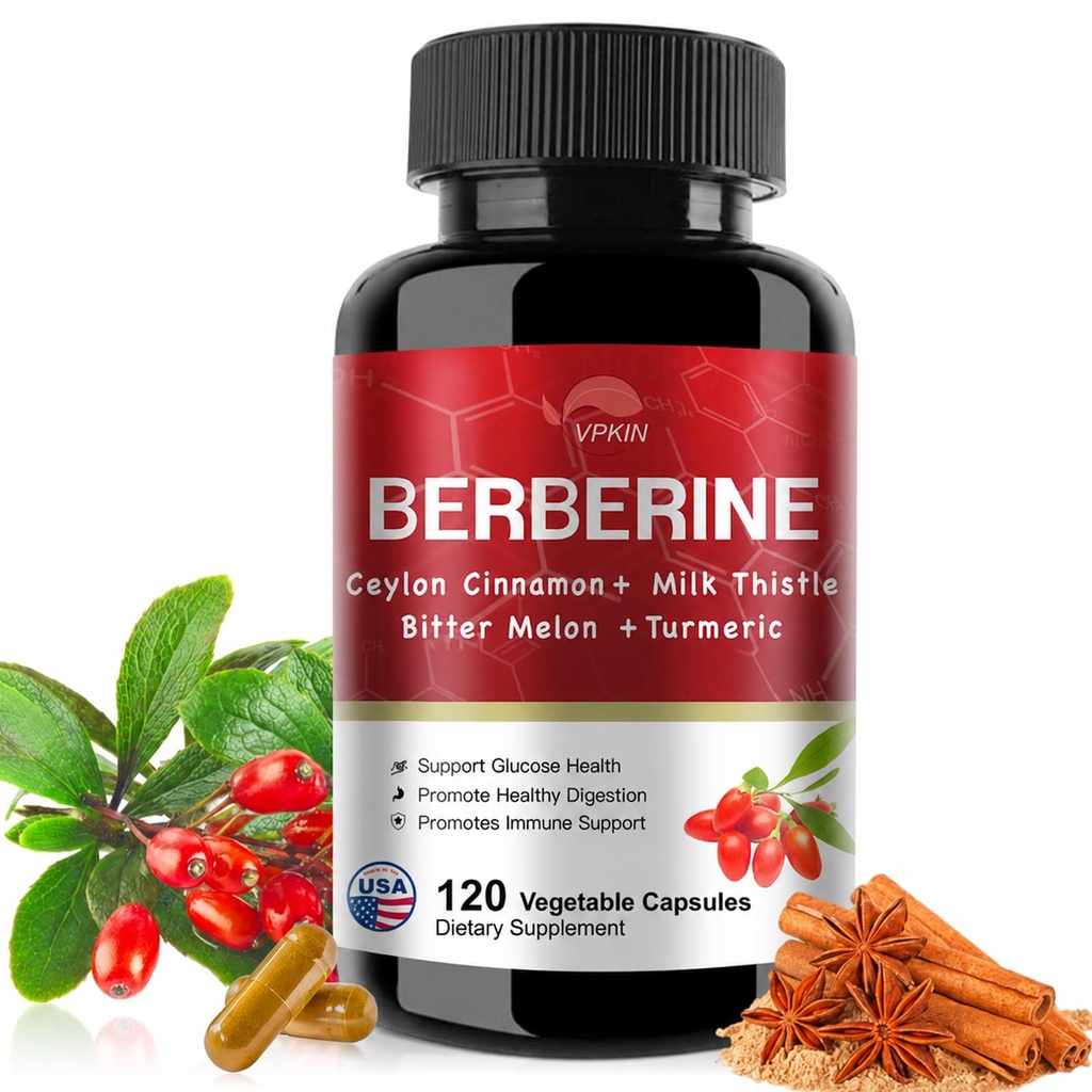 Berberine Supplement 19,060mg,Berberine met Ceylon Cinnamon,Bitter Melon,Milk Thistle,Berberine HCl Supplement(120 Capsules)