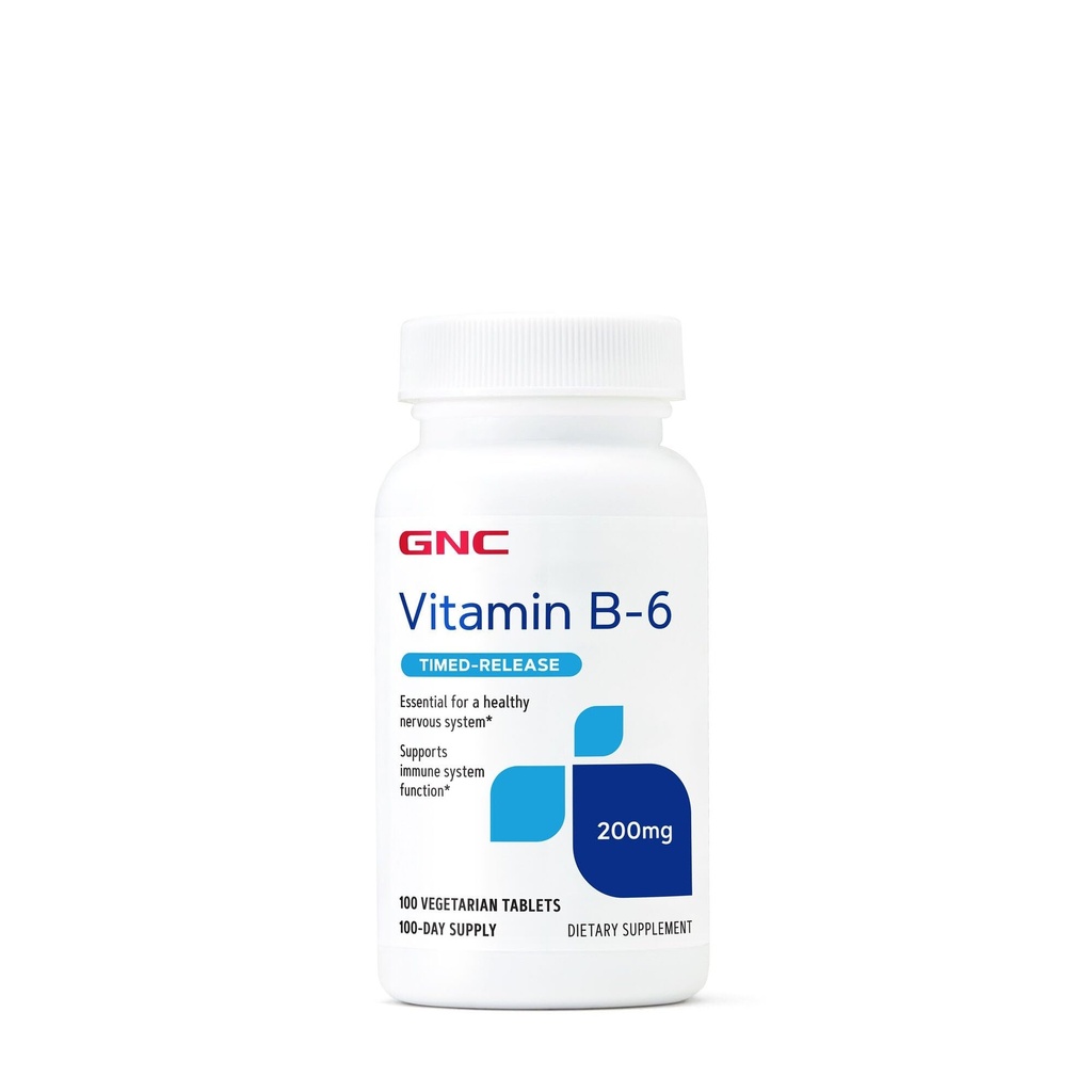 GNC Vitamine B6 200 mg Supplement, Ondersteunt het immuunsysteem en zenuwstelsel, 100 Serving