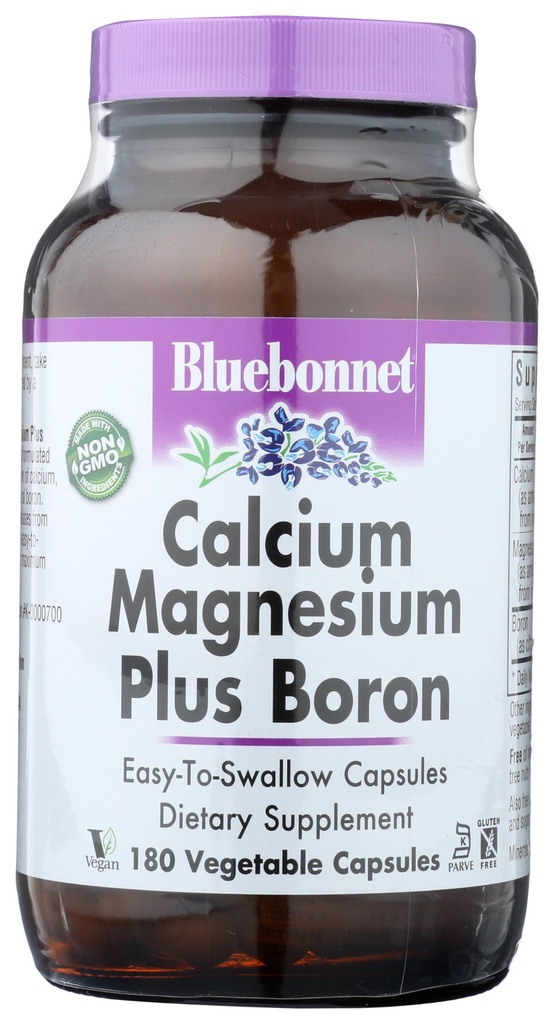 BlueBonnet Calcium Magnesium Plus Boron Vegetarian Capsules, Off-White, 180 Tellen