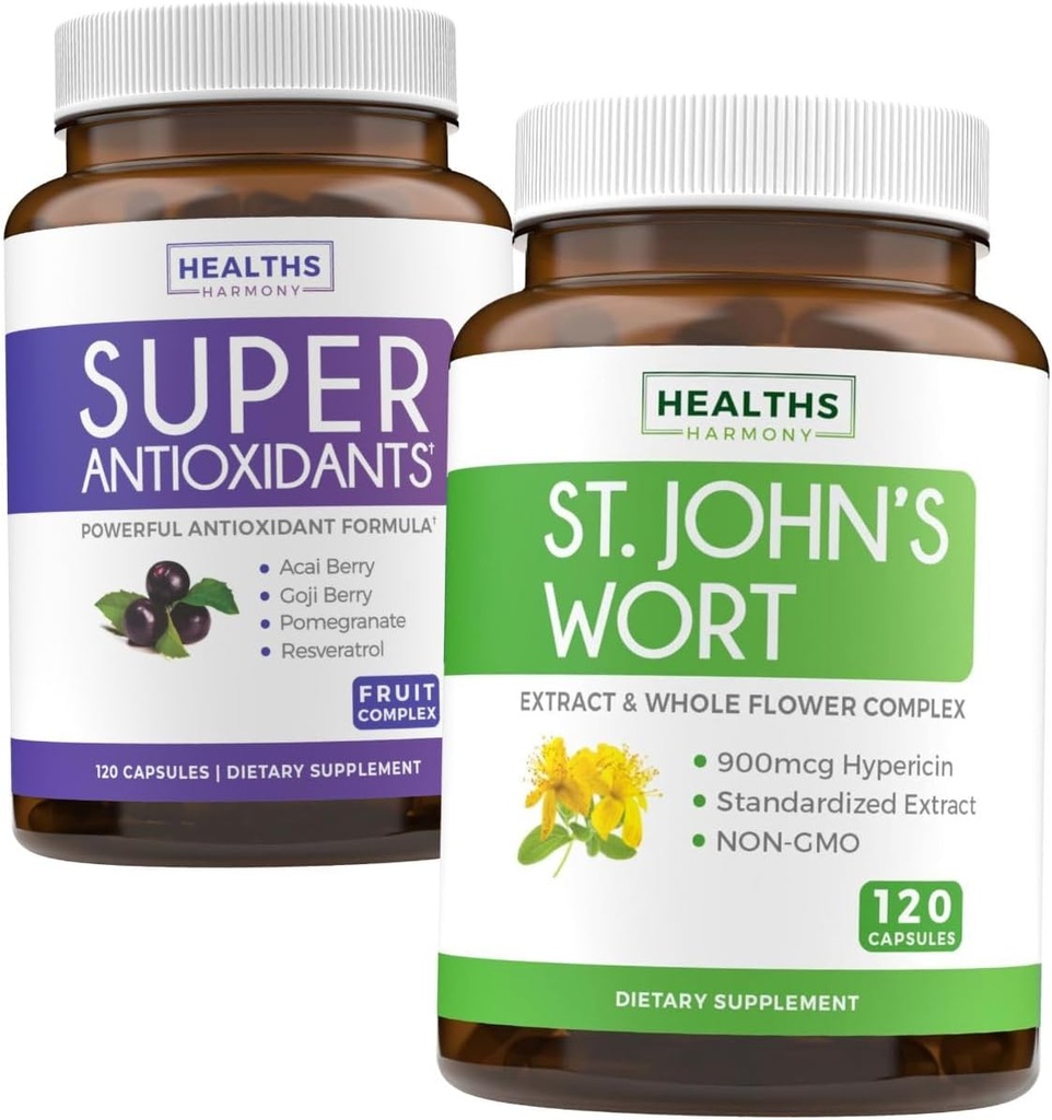 Antioxidanten & St. John's Wort (2-maand supply) Serenity Antioxidant Blend - Super Antioxidanten - Krachtige Super Food Daily Blend (120 Caps) & St. John's Wort - Krachtige 9000mcg Extract (120 Caps)