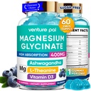 Levering van 60 dagen Magnesium Glycineer 400 mg Gummies met Ashwagandha, L-Theanine, CoQ10, Vitamine D3 & B6, Suikervrije Magnesium Gummies voor volwassenen en kinderen, Stress Relief, Slaap & Kalm, Veganistisch, Glutenvrij