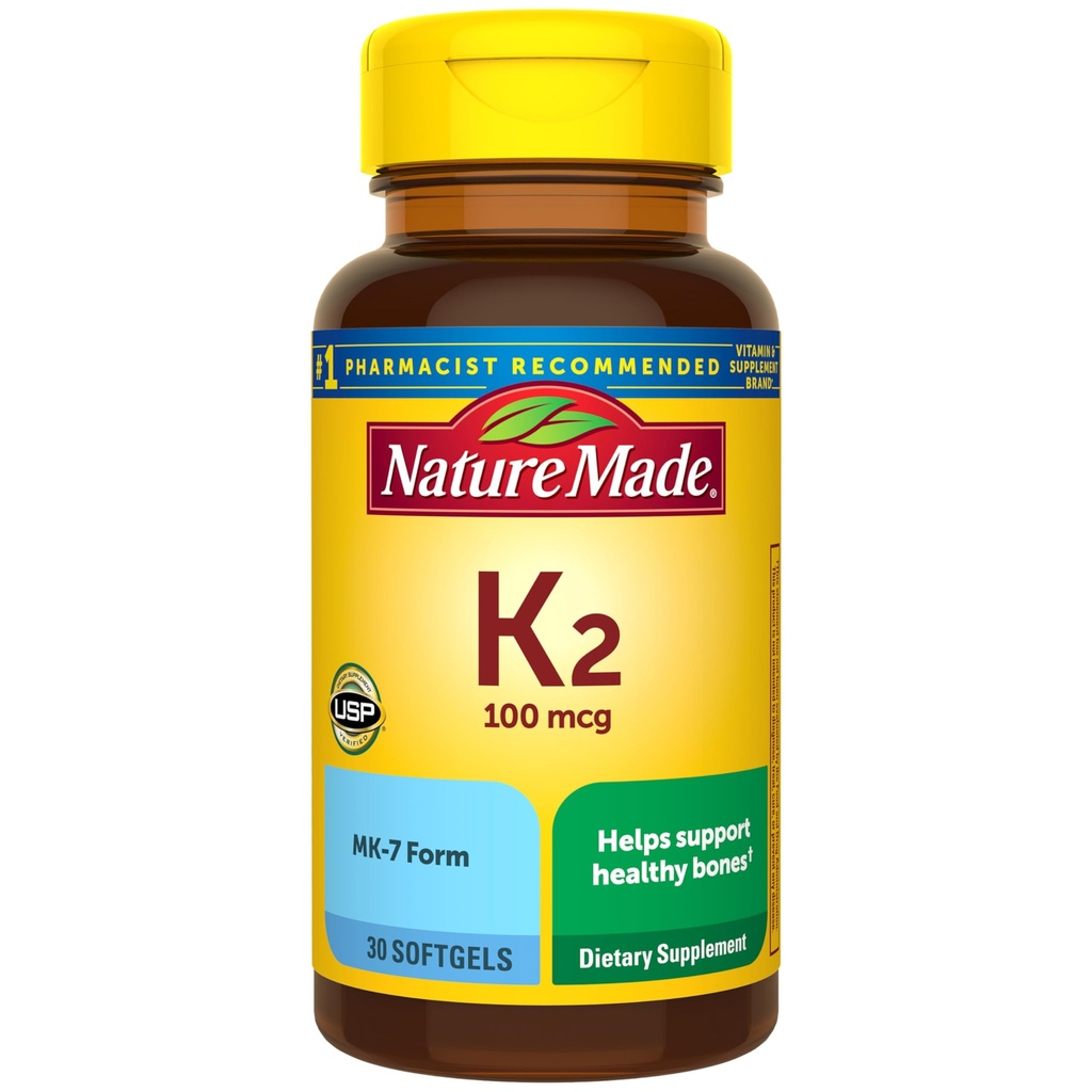 Natuur gemaakt vitamine K2 100 mcg, gezonde botsupplementen, vitamine K2 supplement, 30 Softgels, 30 dagen levering