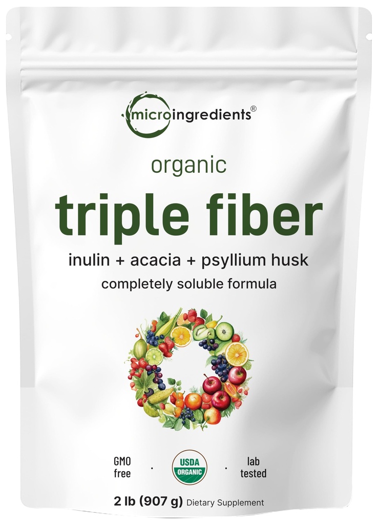 Micro Ingrediënten Biologische Triple Fiber Powder, 2lb Natural Prebiotic to Support Digestief & Gut Health 