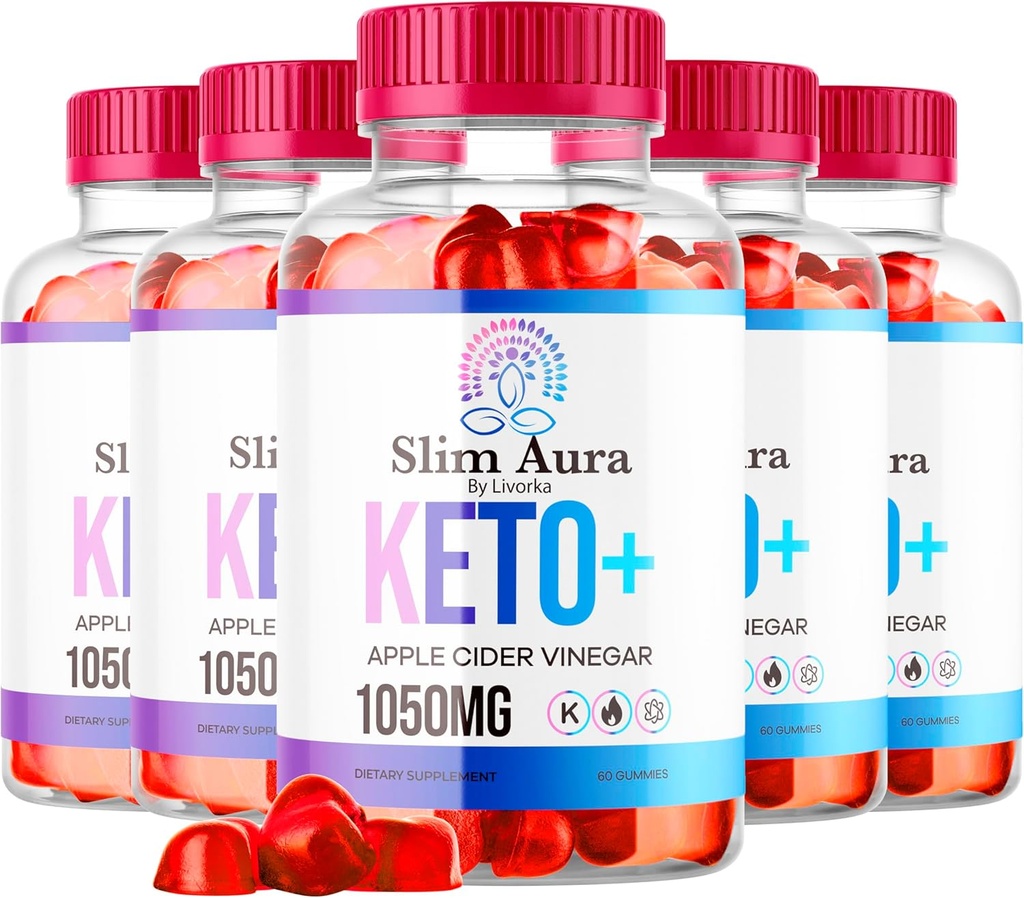 (5 Pack) Slim Aura Keto ACV Gummies - Officiële Slim Aura Keto Plus Apple Cider Vinegar 1050MG Advanced Formula Gummys, All Natural Premium Formula, Slimaura Gomitas Reviews, 300 Gummies for 5 Months