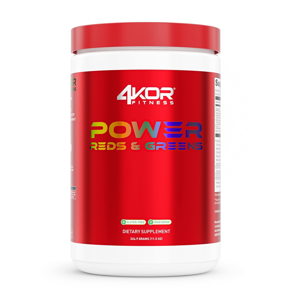 4KOR Fitness Power Reds & Greens: een Energizing Greens Drink samengesteld uit Antioxidant-Rich Superfoods, Glutenvrije en Vegetarische, 30 Servers (1 Fles)