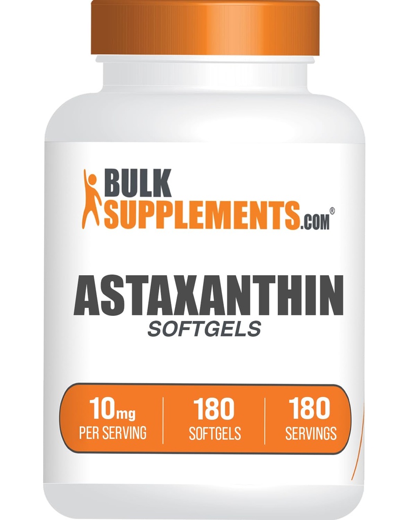 BulkSupplements.com Astaxanthine Softgels - Astaxanthine Supplementen, Antioxidant Bron - Glutenvrij, 1 Softgel per Serving (10mg), 180 Tellen (Pack of 1)