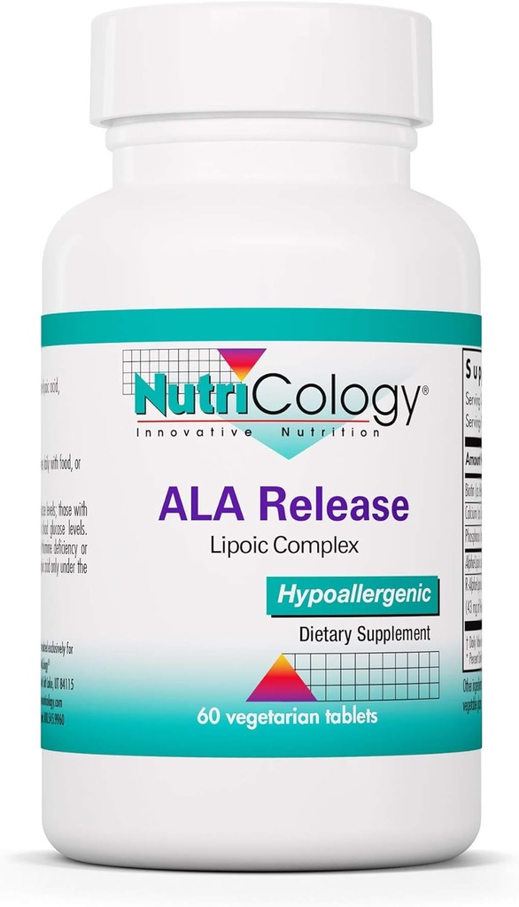 Nutricology ALA Release - Alpha-Lipoic Acid Complex, R-Alpha-Lipoic, Biotine, Calcium, Voedingssupplement, Vegetarische tabletten - 60 Tel.