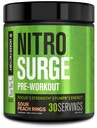Gejackte fabriek NITROSURGE pre-workout supplement - eindeloze energie, instant kracht winsten, duidelijke focus, intense pompen - NO Booster en krachtige preworkout energiepoeder - 30 porties, Zure perzik ringen