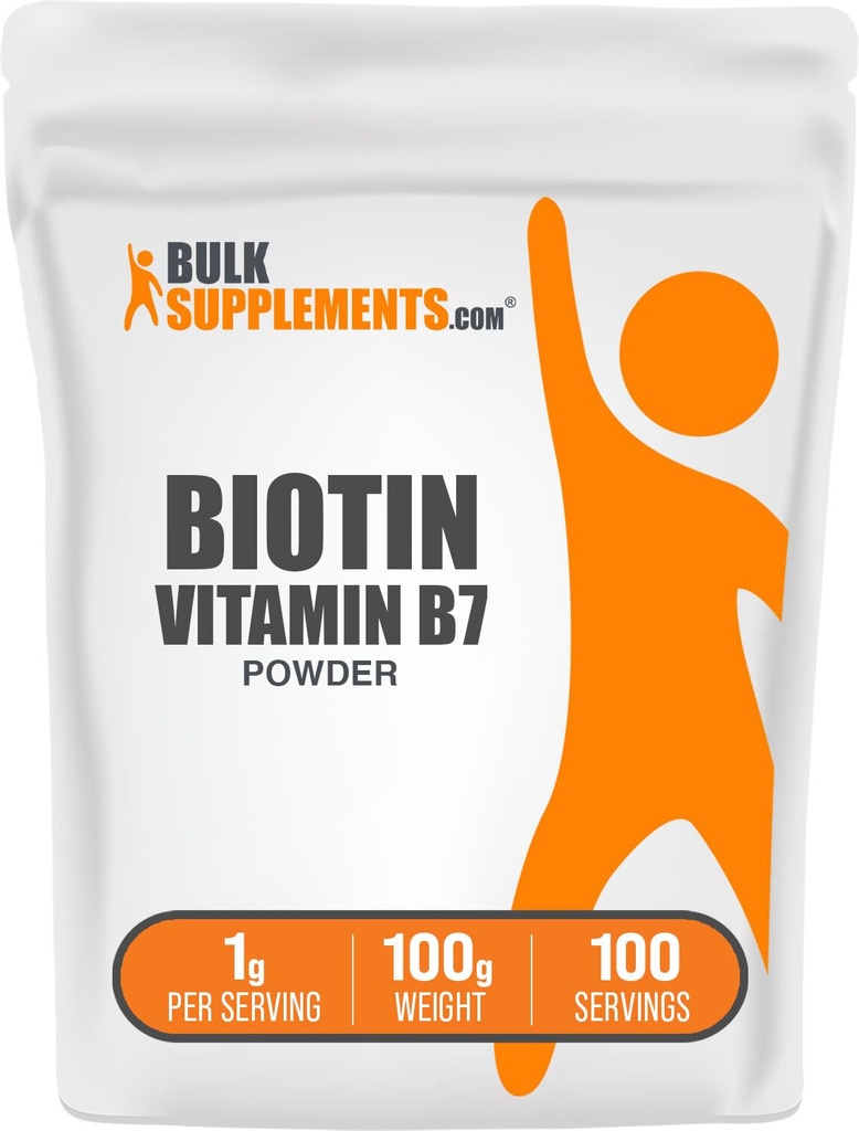 BulkSupplements.com Biotine 10000mcg Poeder - Vitamine B7, Vitaminen voor haar, huid en nagels - Glutenvrij, 1g per portie (10mg Biotine), 100g (3.5 oz) (pakket van 1)