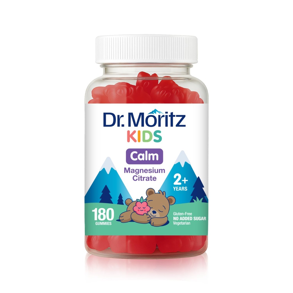 DR. MORITZ Sugar-Free Calm Magnesium Gummies voor kinderen en volwassenen - Non-GMO Magnesium Citrate Gummies - Raspberry Flavor - 1-Pack (180 Tel.)
