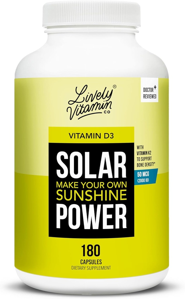 LEVEND VITAMINE CO. Zonnevermogen Vitamine D3 2000 ie - Gepatenteerde Vitamine K - MK7 - Immuunbalans - Hersenfunctie - Mood - Hart - Stress - 180 Tel.