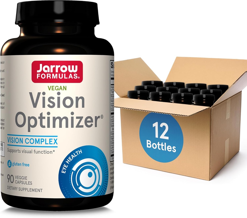 Jarrow Formulas Vision Optimizer Veggie Caps-90 Telling - Eye Supplement-Dieetsupplement-met Grape Seed Extract,Lutein & Zeaxanthine,Quercetin & More-Non-GMO-Gluten Free,Pack van 12