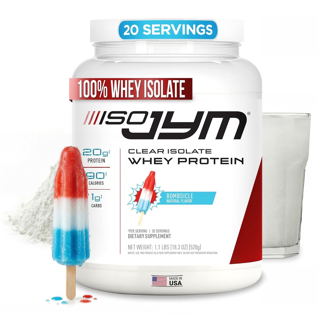 JYM Supplement Science Iso JYM Bombsicle, 90 Calorieën, 100% Wei Proteïne Isolaat, Zero Fat, Zero Sugars, Mixes Clear, voor vrouwen en mannen, 20 Servers