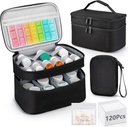 Medicine Organizer Bag, Dubbele Lagen Pillen Bottle Opslag met 120 Pill Pouch Travel Baggies, Portable Medicine Opslag Bag for Pillen, Vitaminen, Medical Supplies for Home Storage, EHBO