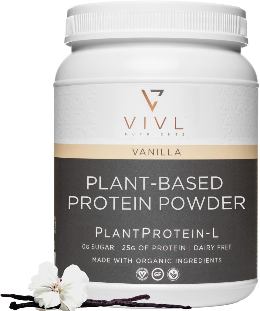 Plant Proteïne-L Poeder Vanille, Veganistisch, Biologisch, Geen Zuivel, Geen Suiker, Geen Gluten, Keto, Lage Carb, Schoon Ingrediënten, Lage Fodmap, voor mannen & Women, 25g, 27 Servers, 33oz