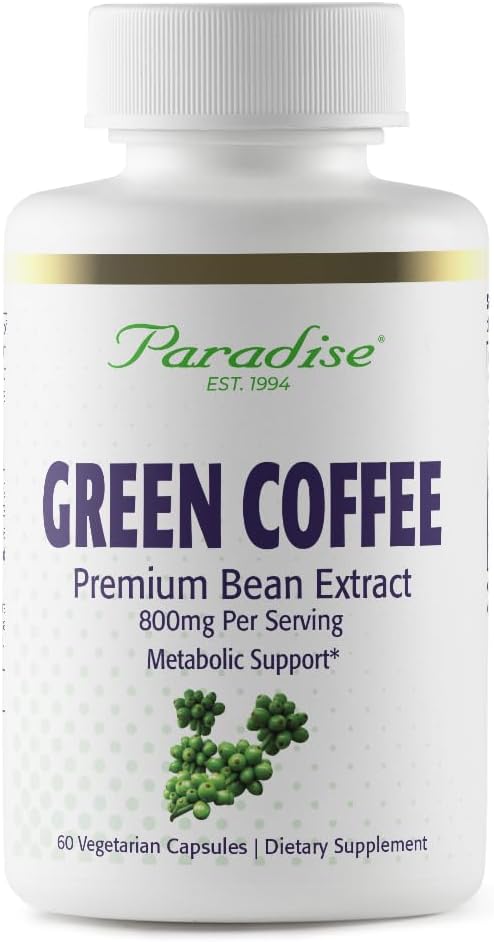 Paradijs Kruiden Groene koffie Bean, Active Whole Spectrum Extract, Super Potent, Ultra Pure, Veganistisch, Glutenvrij, Non-GMO, 60 Tellen