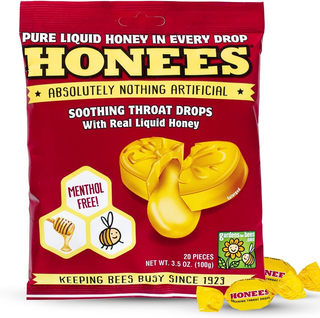 Honees Honing gevuld druppels, Honing Hoest druppels met echte honing-natuurlijke keel keel verlichting-niets kunstmatige-keel jas Lozen, natuurlijke Hoest Suppressant, Non-GMO, Glutenvrij (1 Pack 