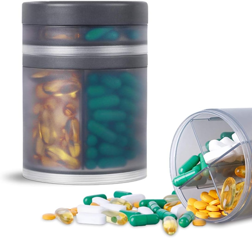 Extra grote Supplement Organisator en Portable Pill Case met 8 Compartiments Dubbele Lagen Geneeskunde Dispenser Maandelijkse Vitaminen Organisators Pillenfles,Grijs