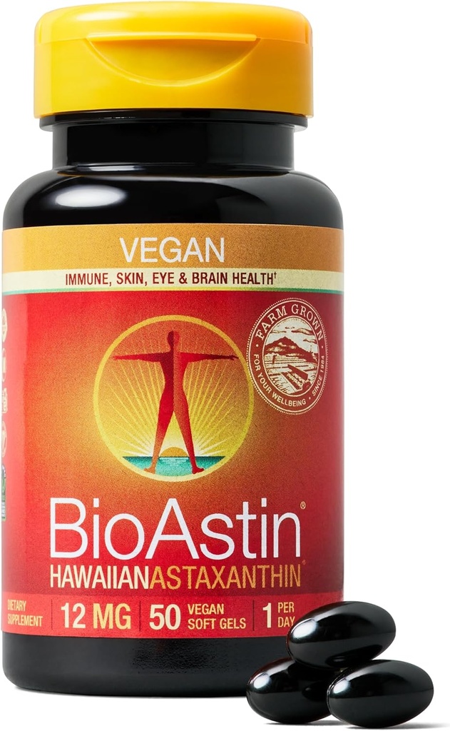 Nutrex Hawaii Vegan BioAstin Hawaiian Astaxanthine - 12mg, 50 Softgels - Farm-Direct Premium Antioxidant Supplement to Support Eye, Skin, Joint & Immune System Health - Vegan, Non-GMO & Gluten-Free