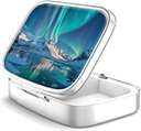 Pill Box 2 Compartment Small Pill Case,Portable for Pocket or Purse Pill Organizer Pill Container Holder to Hold Vitamins, Medication, Fish Oil and Supplements(Aurora Lights)