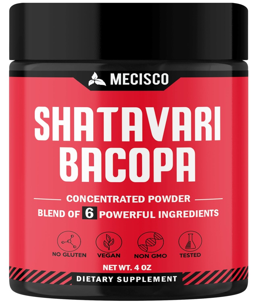 6in1 Shatavari Powder Organic - Blended with Shatavari Root, Bacoma Monnieri, Ashwagandha Root, Vitex Berry, Fenegriek & Black Pepper - Ondersteunt verjonging, bevordert energie en vitaliteit - 4 Oz