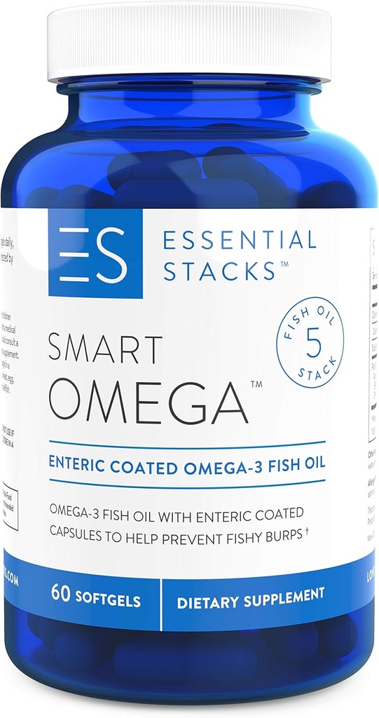 Essentiële Stapels Smart Omega 3 - Burpless Fish Oil - 1400mg EPA DHA Per Serving, Enteric Coated (60 Capsules)