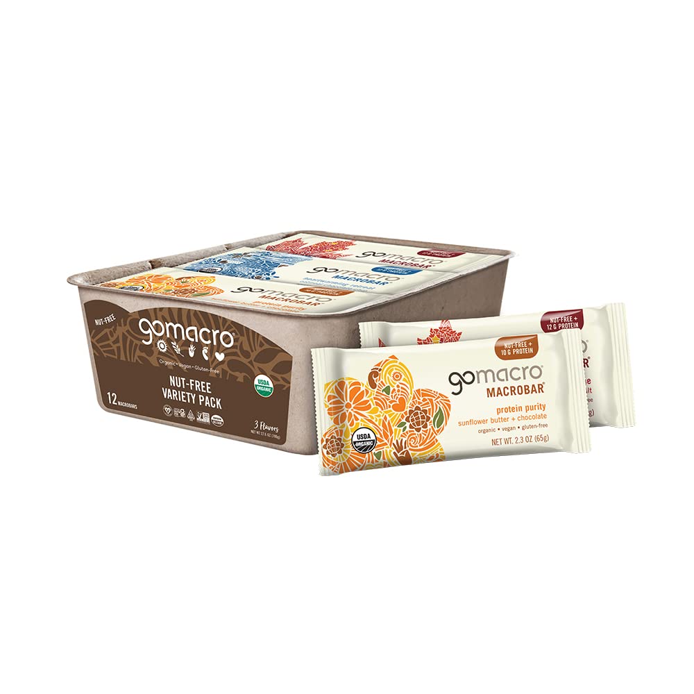 GoMacro MacroBar Organic Vegan Protein Bars, Nut Free Variety Pack, 2.3 Oz, 12 Tellen