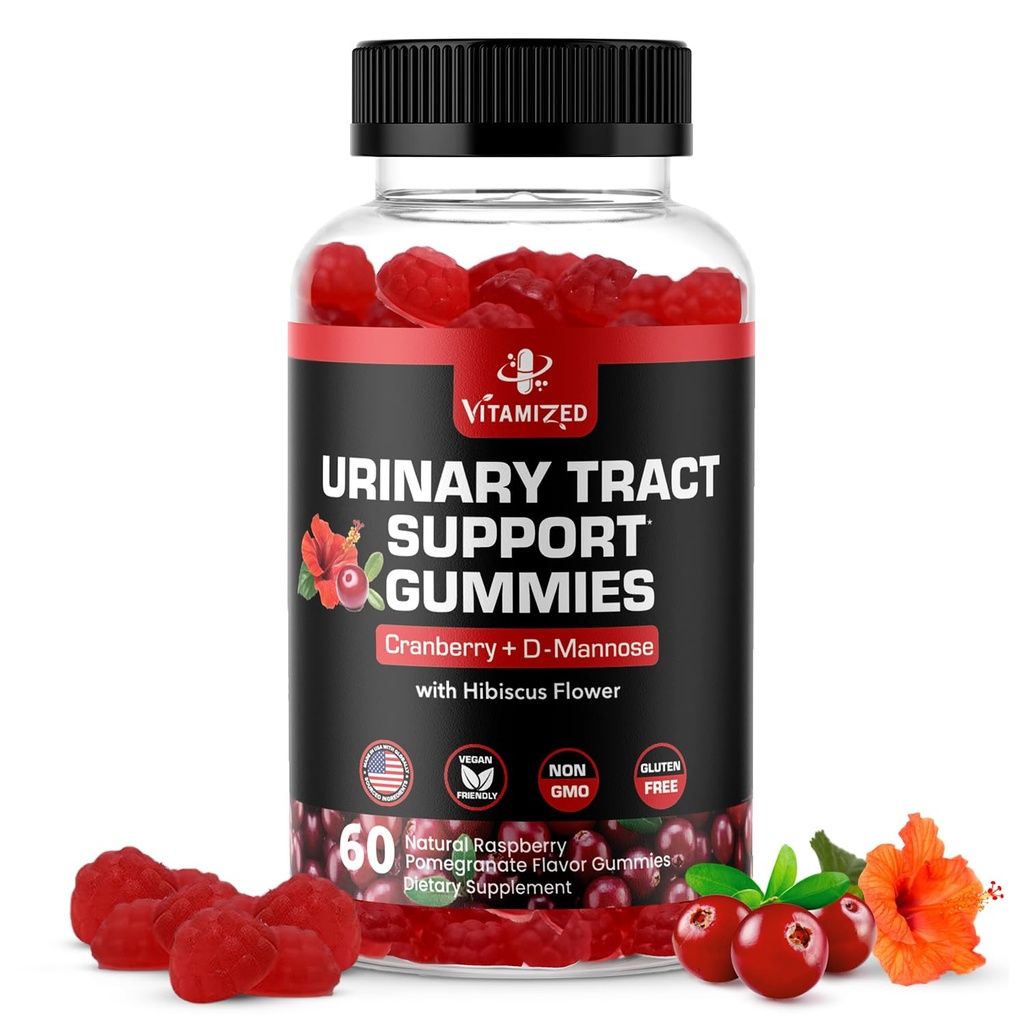 Krachtige Cranberry Gummies 1500mg met D Mannose - Urinaire Tract Gezondheid voor vrouwen en mannen, Urinaire Flush & Bladder Snelwerkende Ondersteuning Supplementen met Hibiscus poeder, 60 Tel.