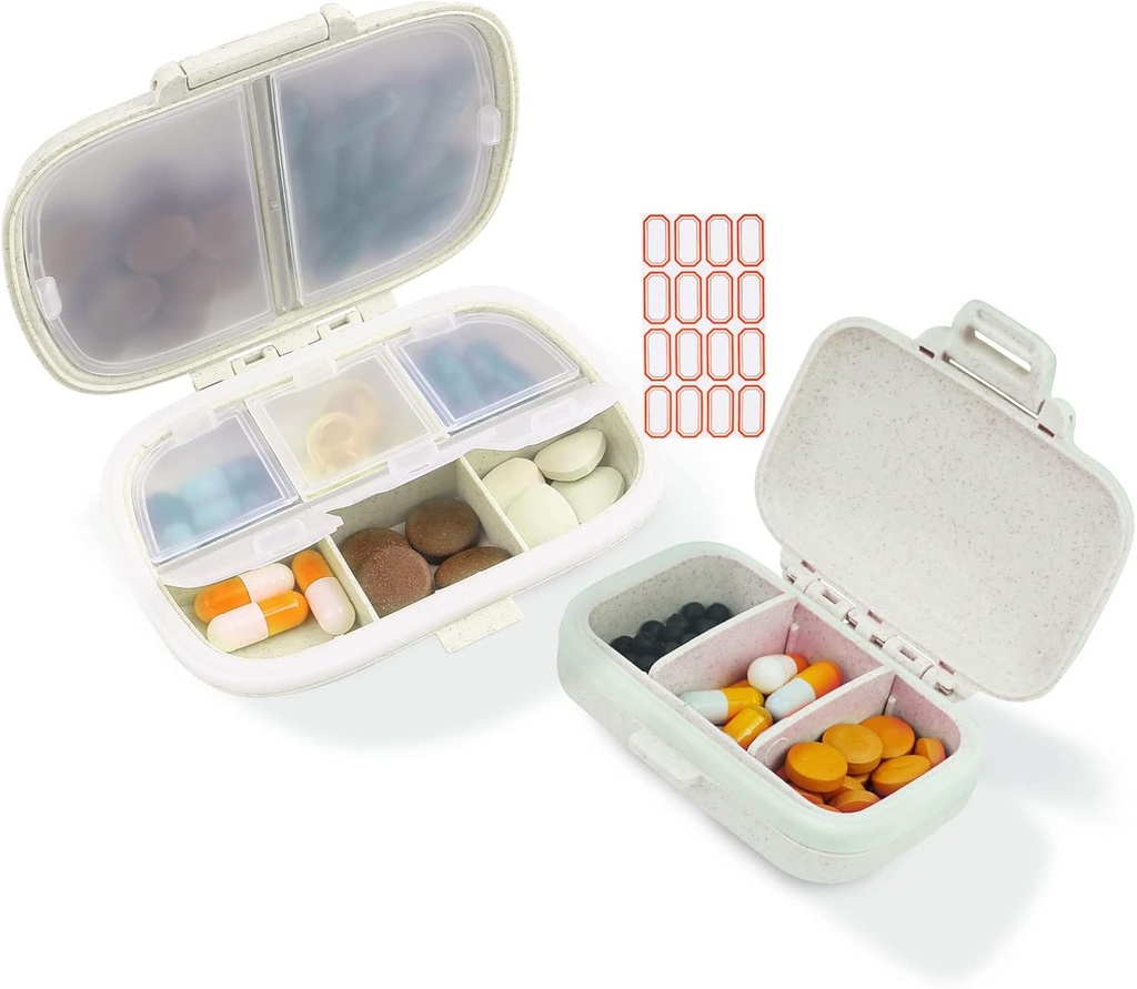 2 Pack pil Organizer Box - Kleine pil Dispenser Home Reis Essentials Supplement houder Portable Vitamin Case 8 Compartiment & 3 Compartiment Container Dagelijkse Geneeskunde