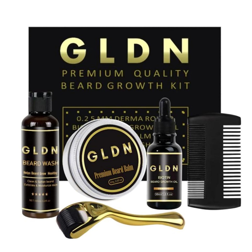 GLDN Baard Kit Inclusief Baardolie, Baard Serum, Baard Comb & Baard Derma Roller