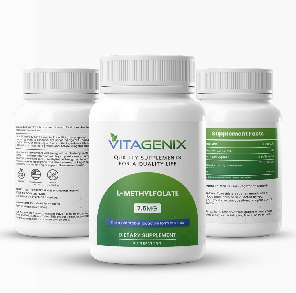 L-methylfolaat - geoptimaliseerde en hoogactieve methylfolaatsupplement voor Mood & Immuunondersteuning - professionele sterkte actieve 5-MTHF-vorm - 1mg - capsules (7,5 Mg)