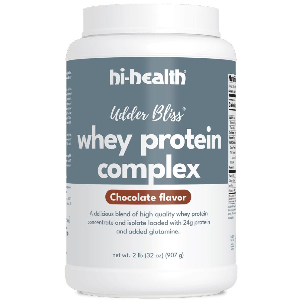 Hi-Health Udder Bliss Wei Protein Complex Powder, Blend of Bio available Whey Protein Concentrate and Isolate with Added Glutamine, Chocolate (2 Pounds)
