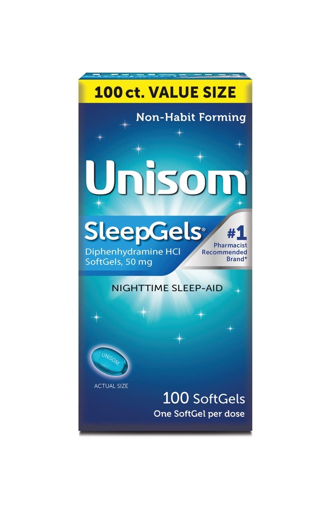Unisom Nighttime Sleep-Aid Gels, Difenhydramine HCI 50mg, 100 Tellen