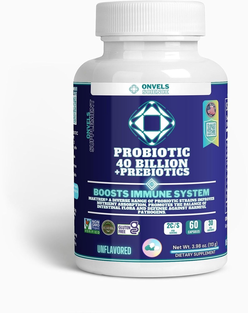 Probiotic 40 Miljard + Prebiotica MAKTREK® Boost Immune Function & Digestief & Gut Health, BOOSTS Immune System - Ondersteunt Occasional Constipatie, Diarree, Gas & Bloating - voor vrouwen & mannen