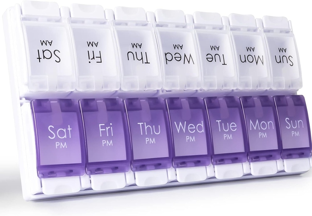 MERICARGO Am Pm Pill Organizer 7 Dag, 2 keer per dag Grote Weekly Pill Box, Push Button Daily Pill Case voor Vitamine, Visolie, Supplementen