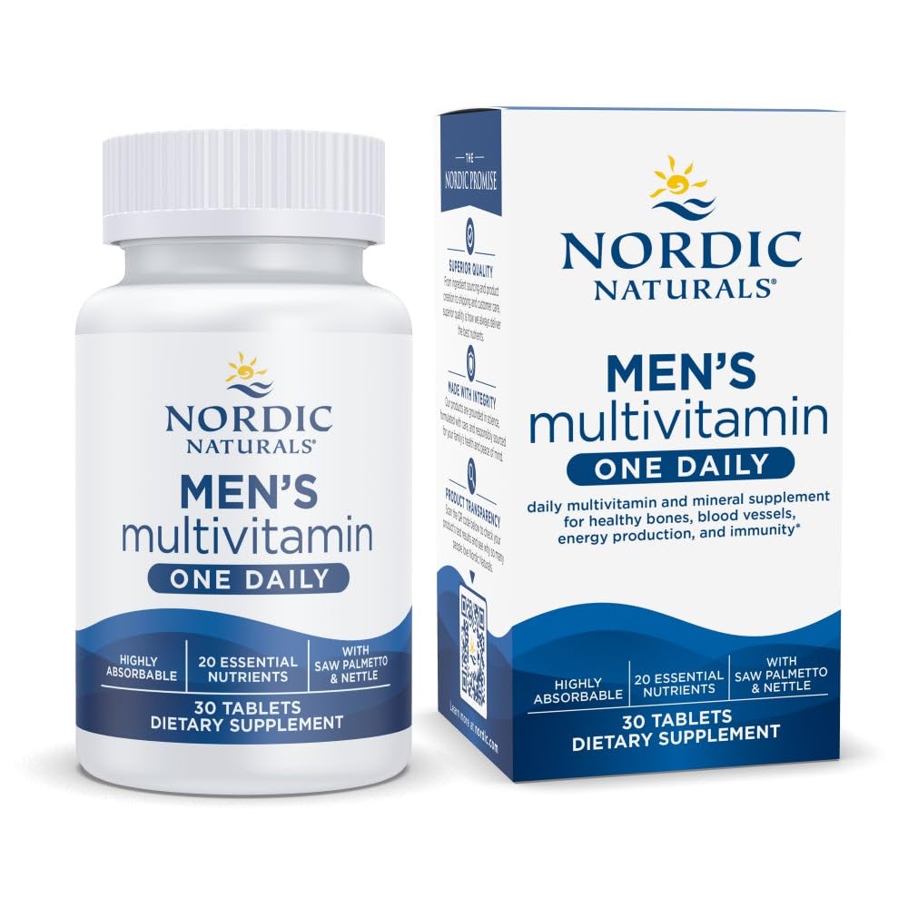 Nordic Naturals mannen Multivitamine One Daily - Bone, Energy, & Blood-Vessel Ondersteuning - Immunity Supplement - 20 essentiële voedingsstoffen - 30 tabletten - 30 porties