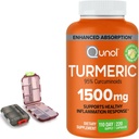 Kurkuma 1500mg Supplement, 95% Curcuminoïden, 220 Capsules (110-Day Supply) met twee (2) Travel Pill Cases.