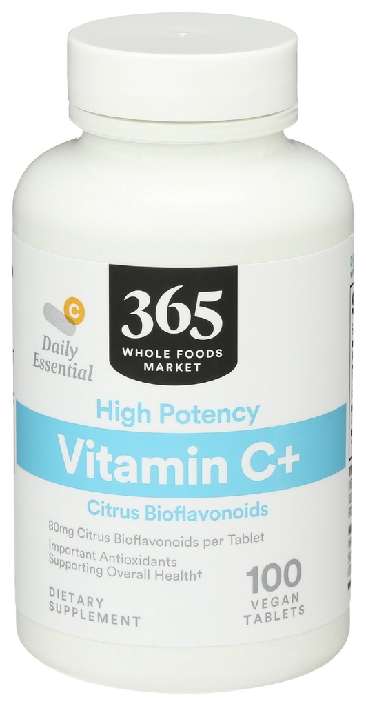 365 door Whole Foods Market, High Potency Vitamine C+, 80mg Citrus Bioflavonoïden, Vegan, 100 tabletten