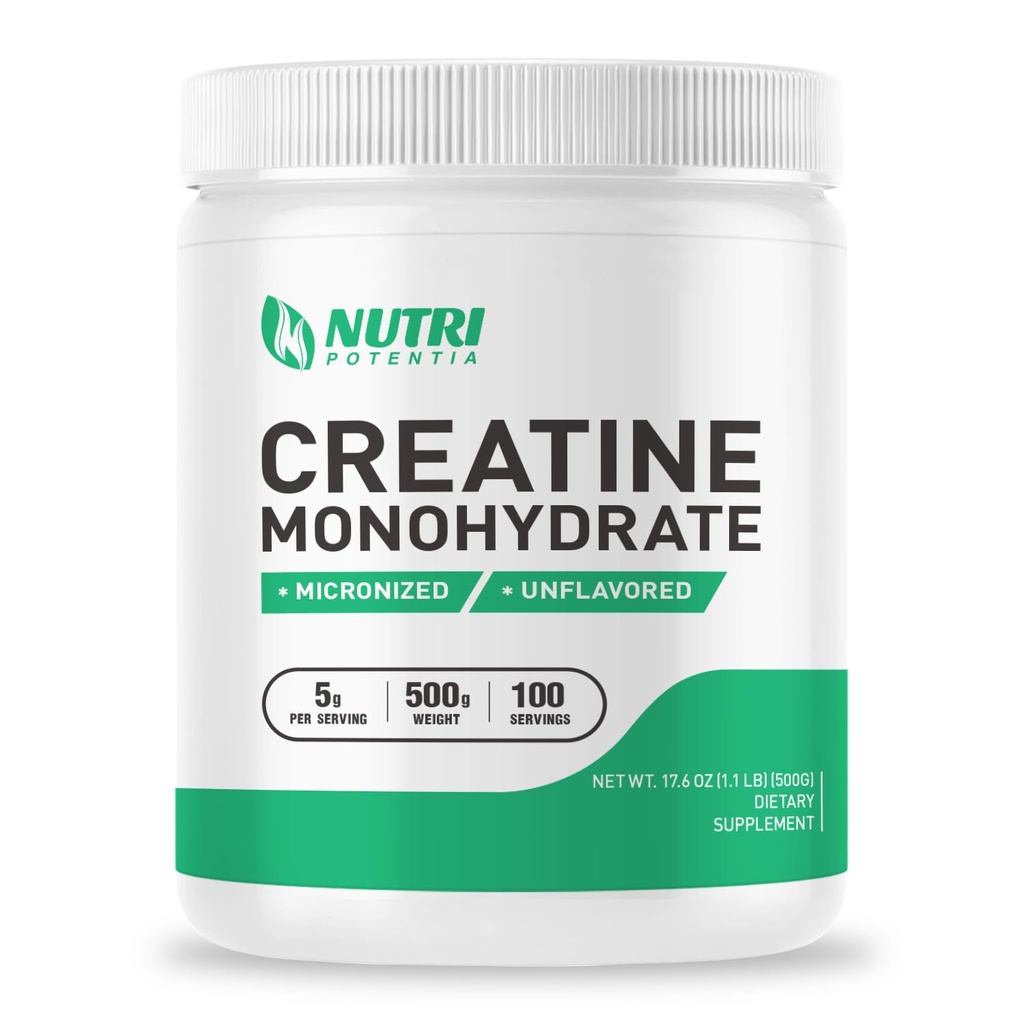 Creatine Monohydraat Poeder 500g, Pure Micronized Creatine Supplementen voor mannen en vrouwen gebouw spier, Pre & Post Workout Supplementen, Veganistisch, Unflavored - 100 Servers (1.1Lb)