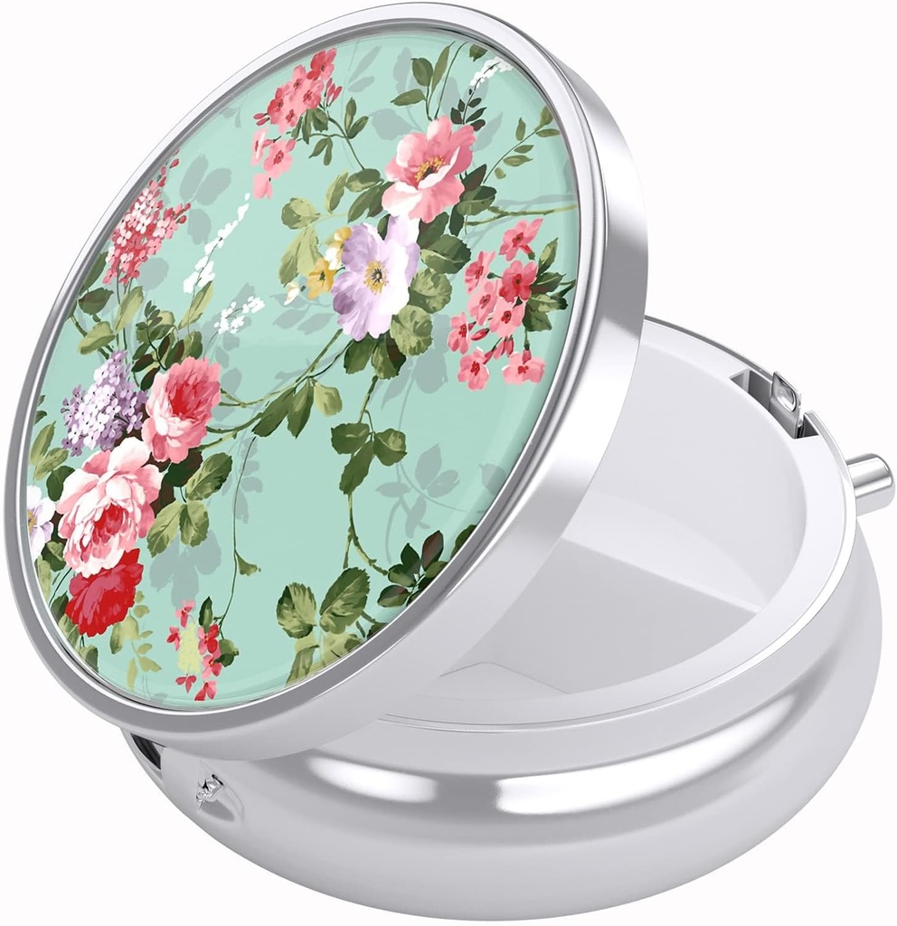 Nipichsha Pill Box, kleine pil geval voor portemonnee & Pocket, schattige reis medicijnen Organisator, draagbare geneeskunde container houder om vitamines te houden, medicijnen, visolie & supplement, graceful Peony