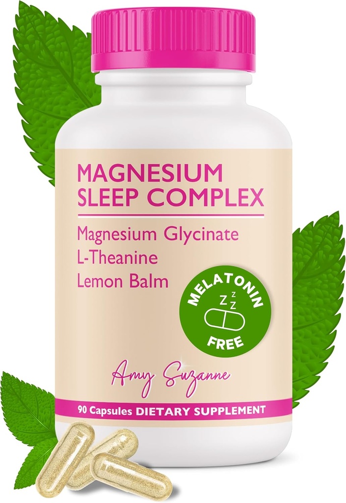 Magnesium slaapcomplex met L-Theanine en citroenbalsem - Melatoninevrije slaapondersteuning voor natuurlijke rust en ontspanning - Magnesium Glycinate - 90 capsules