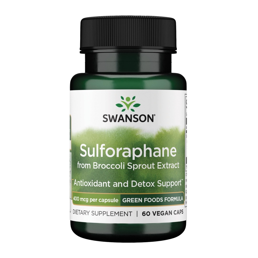 Swanson Sulforaphane - Broccoli Spruit Extract Ondersteuning Cellular, GI Tract, en de gezondheid van de lever - Natuurlijke supplement gestandaardiseerd tot 0,4% Sulforaphane - (60 Veggie Capsules, 400mcg Elk)