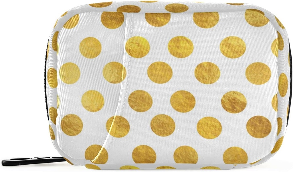 Naanle Gold White Polka Dot Pill Box 7 Day Case Bag Travel Organizer met rits Draagbaar Weekly Compact Grootte voor vitamine supplement houder Een stippen Gouden 4.6 x 3,14 x 1,88 Inch 0,12 kg
