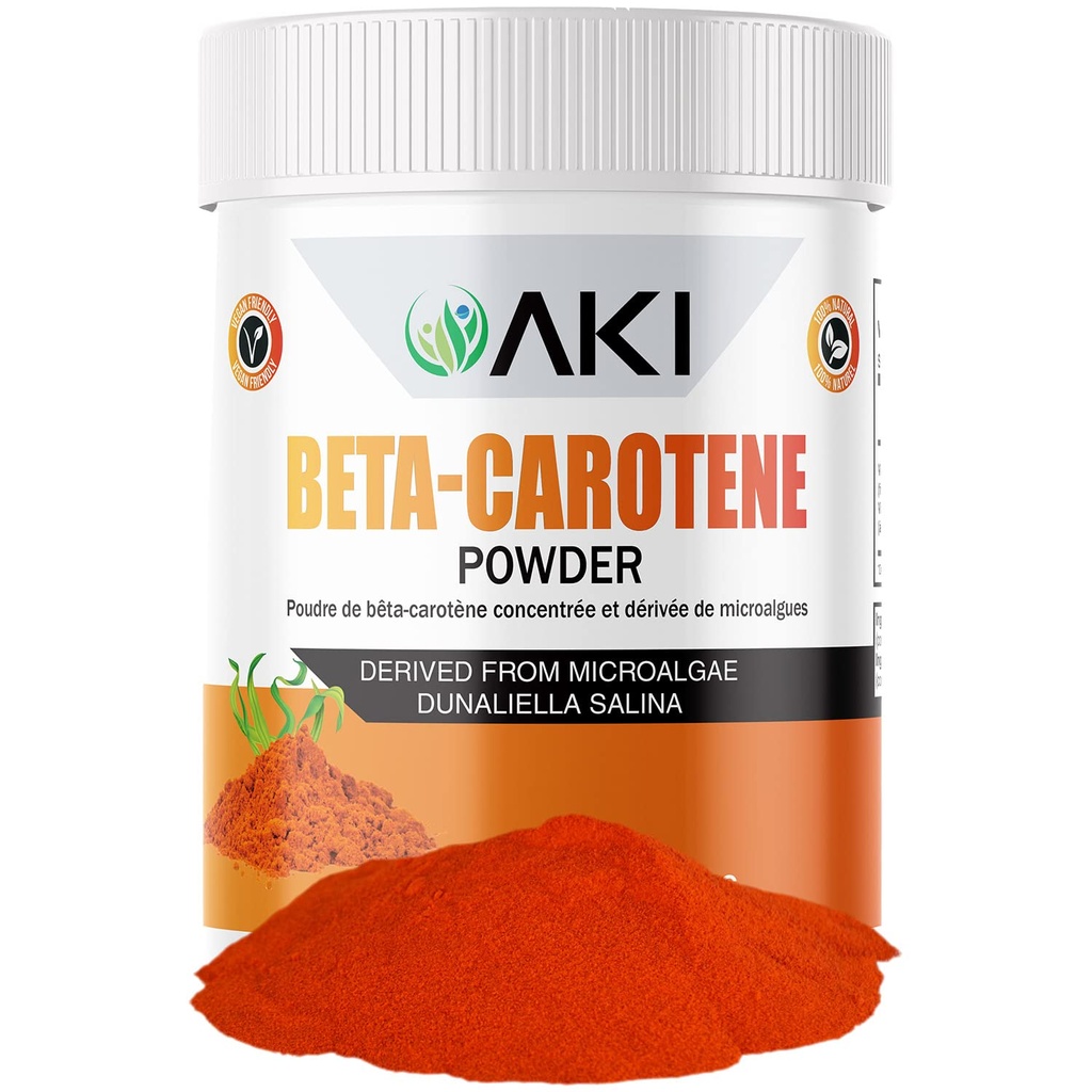 AKI Beta Caroteen 10% Poeder (1.5oz/42.52g) Hooggeconcentreerde aroma Fount van vitamine A, kan helpt bij het ondersteunen van lichaamsfuncties, huid, immuunsysteem en oog - GGO-vrij en veganistisch vriendelijk