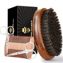 Soson Beard Brush voor mannen, 100% Pure Boar Bristle Baard Brush, Baard Grooming Set Inclusief Baard Comb, 2 stuks snor schaar, en reistas